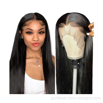 Natural Color 13*4 Glueless Swiss Lace Frontal Wigs Raw Indian Human Hair Wigs Virgin Cuticle Aligned HD Lace Front Straight Wig